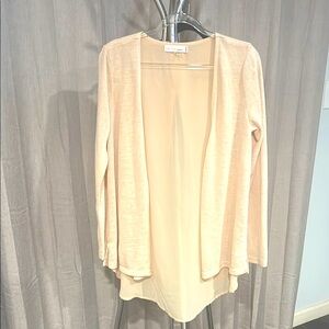 Love Tree Cream Asymmetrical Tunic cardigan‎ with split sheer back.